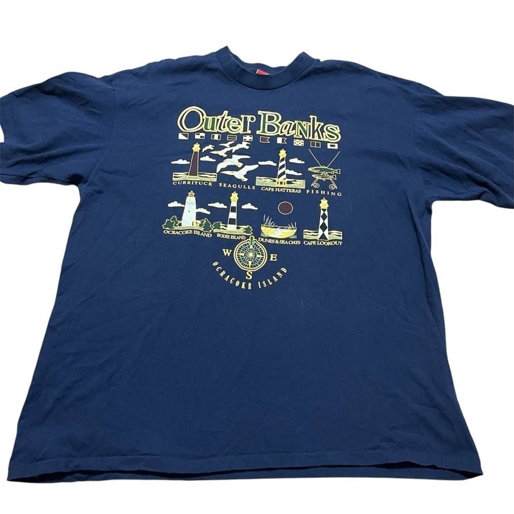 Vintage 90s Outer Banks Lighthouse T-Shirt Adult 2XL Single Stitch Ocracoke